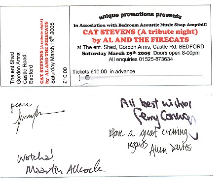 Rare Signed Cat Stevens Tribute Concert Ticket